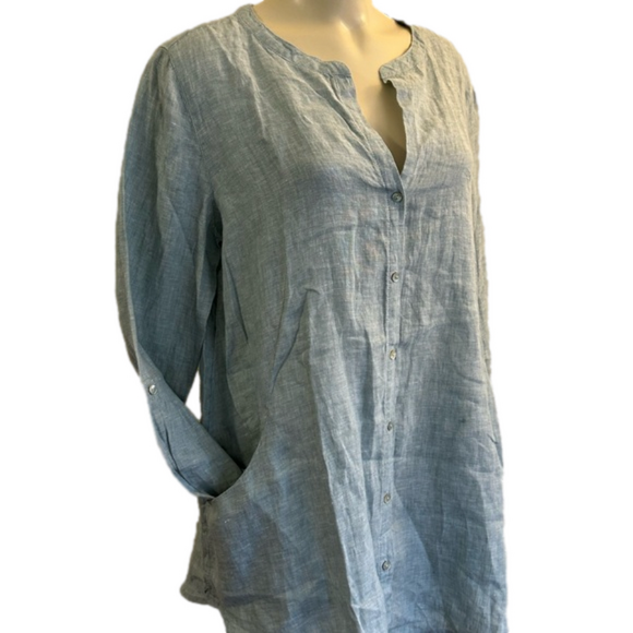 Sigrid Olsen 100% Linen Button Down sage color Shirt LARGE - Picture 2 of 10